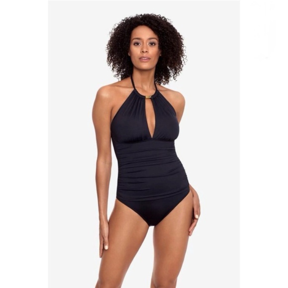 Lauren by Ralph Lauren Beach High Neck One-Piece Swimsuit‎ Black NWT